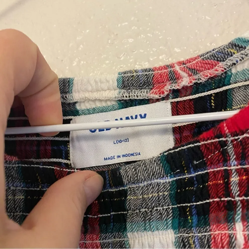 Old Navy girls Plaid Flannel Smocked Long-Sleeve Dress Christmas holiday L 10-12